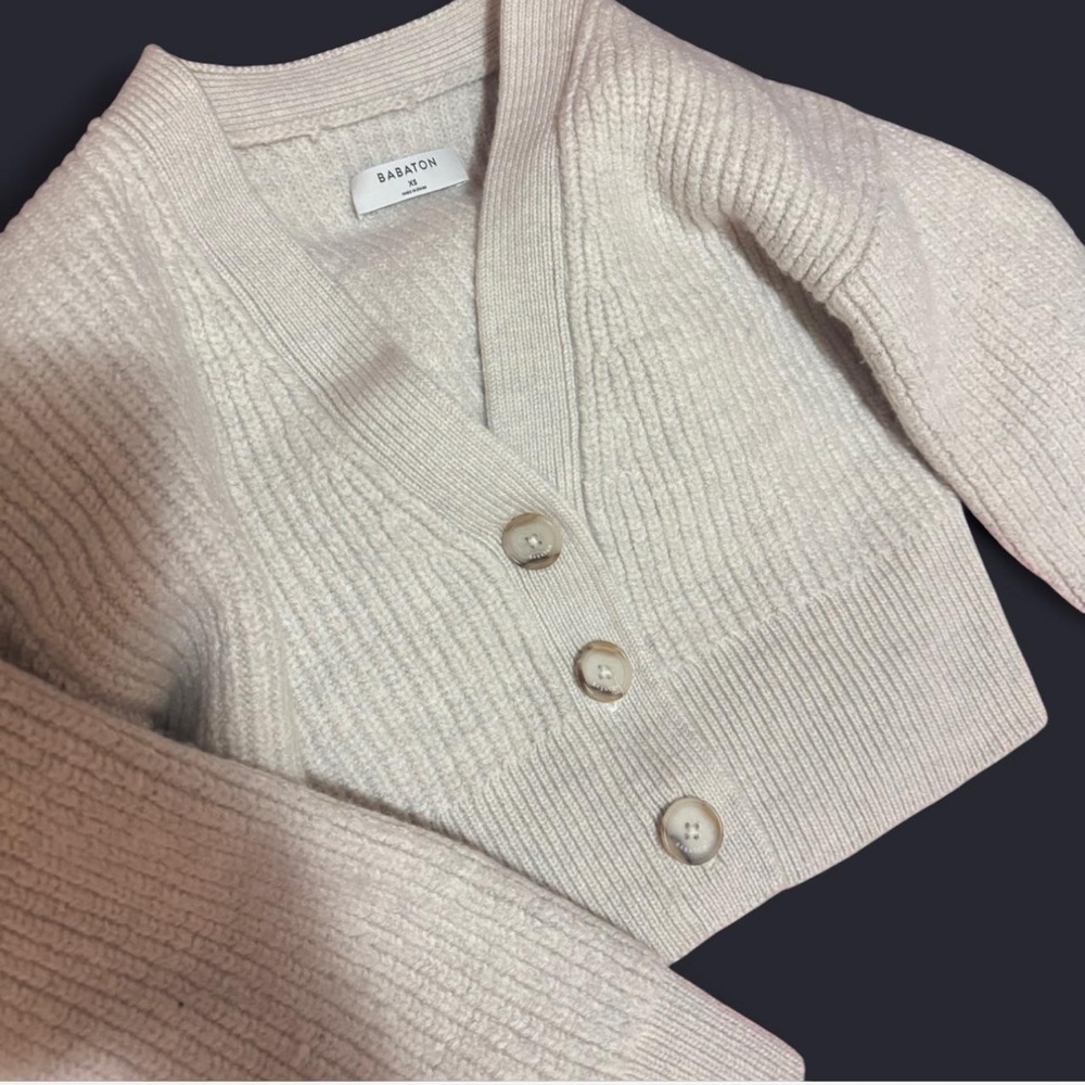 Babaton Beige Ribbed Cardigan